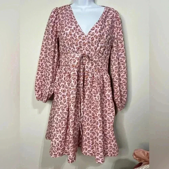 J.Crew V-Neck Poplin Mini Dress Pink Peony Floral Paisley Size 2 - Picture 2 of 9